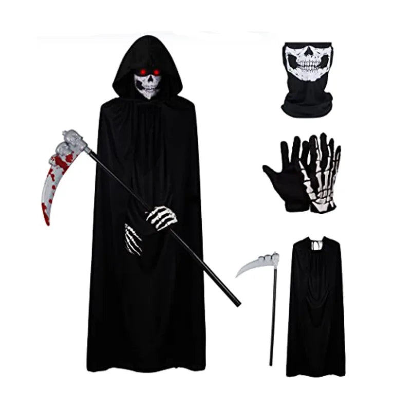 Black Holiday Cloak Skull Halloween Ball Costume Prop Death Skeleton