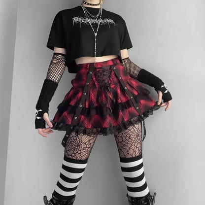 Fashion Harajuku Plaided Skirt High Sets Mini Girl Streetwear Waist Lolita Gothic Japanese Plaid