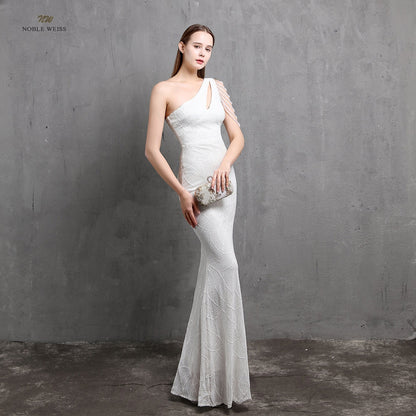 Amy Fashion - One-Shoulder Floor-Length Mermaid Sequined Evening Dress