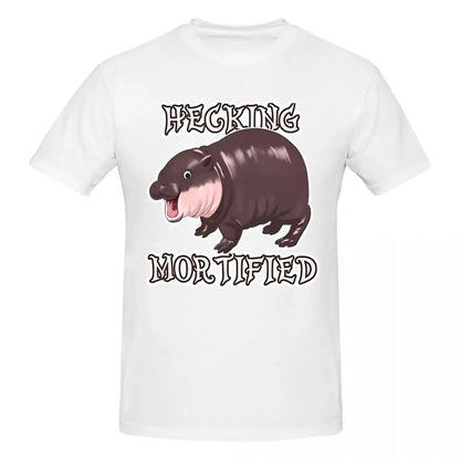 Novelty Funny Hippo Hecking Mortified Men Crewneck Short Sleeve Cotton T-Shirt Moo Deng