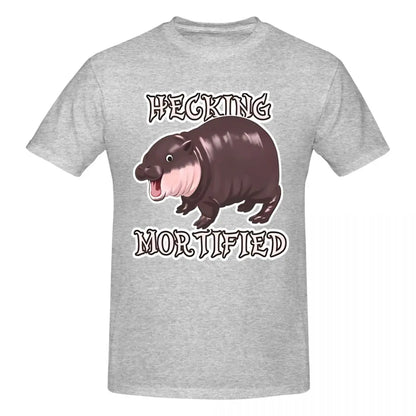 Novelty Funny Hippo Hecking Mortified Men Crewneck Short Sleeve Cotton T-Shirt Moo Deng