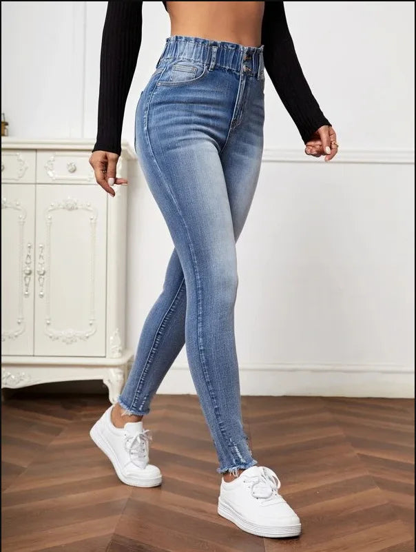 Amy Fashion - High Stretch Ripped Casual Fashion Elastic Waist Skinny Slim Autumn Jean