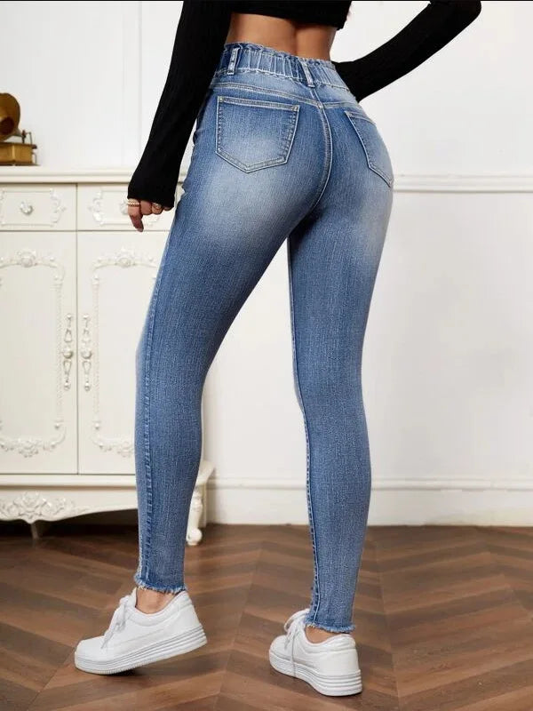 Amy Fashion - High Stretch Ripped Casual Fashion Elastic Waist Skinny Slim Autumn Jean