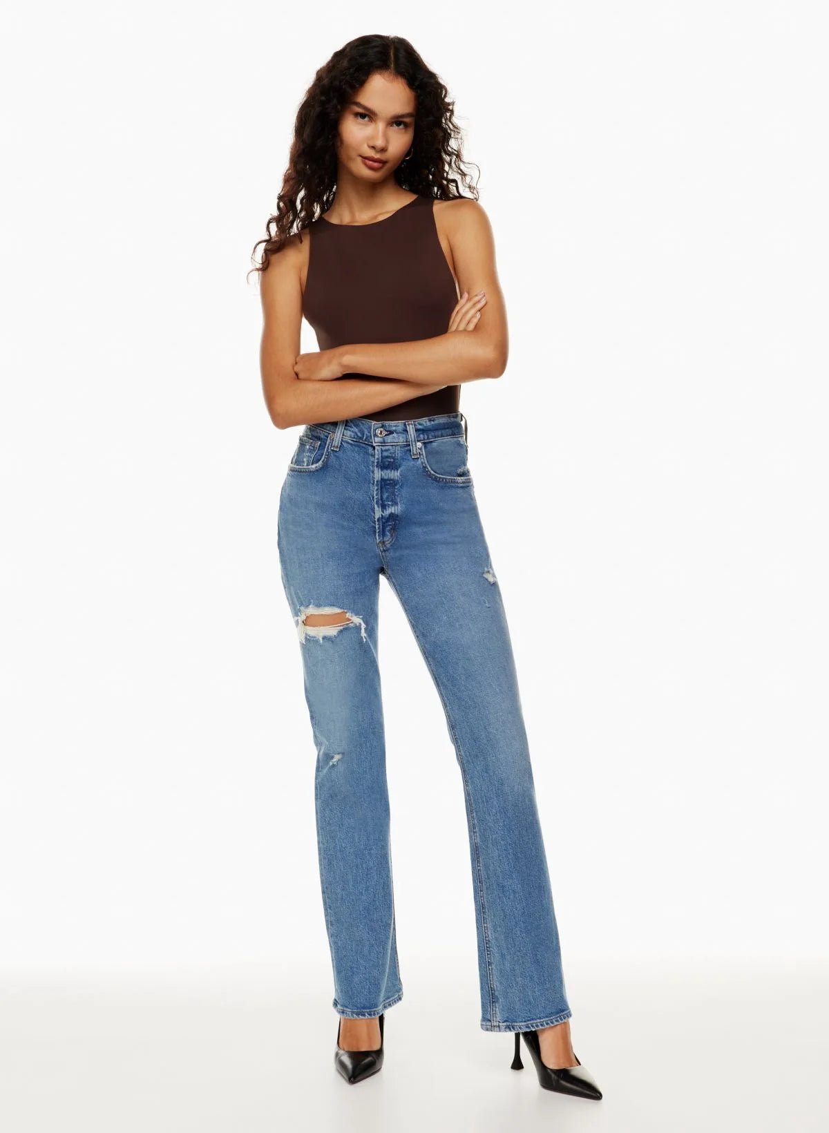 Amy Fashion - High Waist Loose Ripped Holes Streetwear Straight Ladies Denim Jean