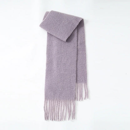 80% Wool Blend Solid Color Tassel Scarf for Women - Autumn Winter Collection