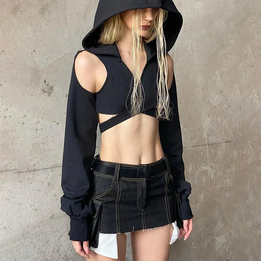 Hooded Trendy Sexy Y2K Subversive Grunge Long Sleeve Streetwear Women Crop Top