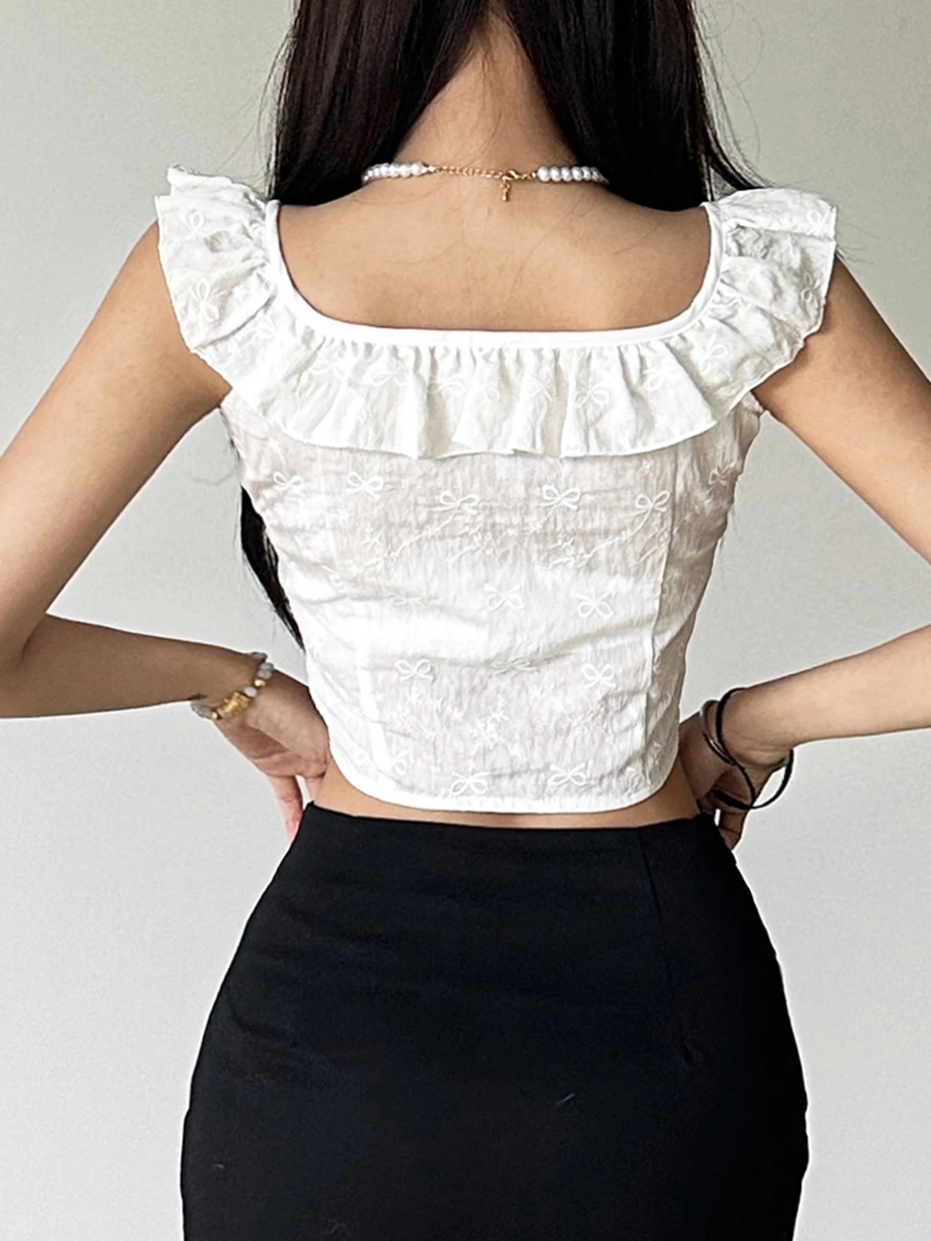 Casual Sweet Ruffles Slim Slash Neck Sleeveless Summer Fashion Streetwear Crop Top