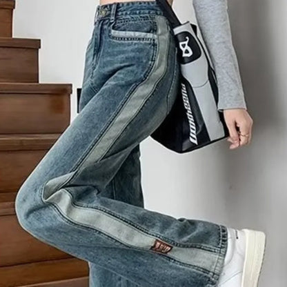 Amy Fashion - INS Zipper Versatile Japanese Washable New Style Spring And Autumn Natural Waist Wide Leg Fashion Jean