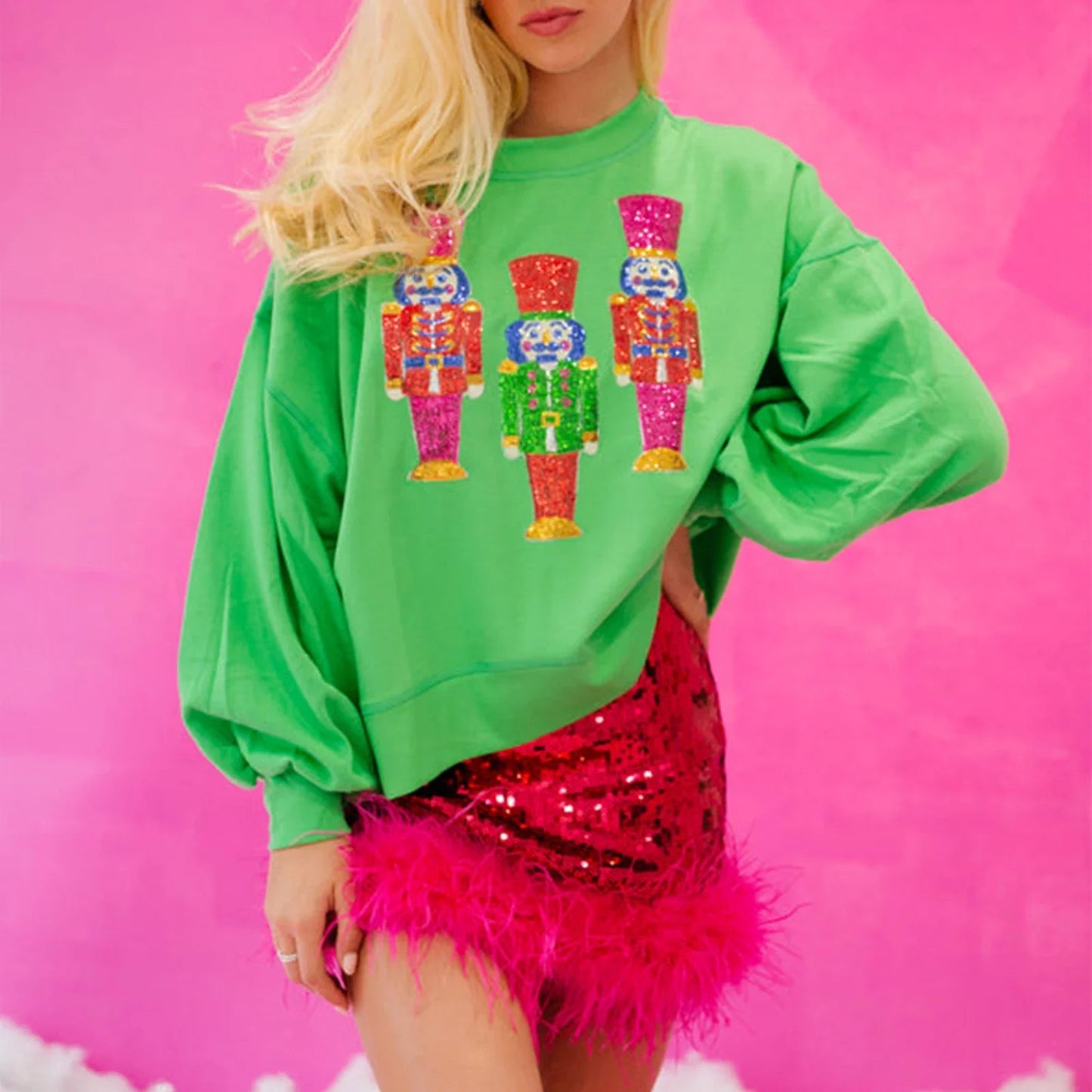 Imcute Sequin Nutcracker Christmas Hoodie