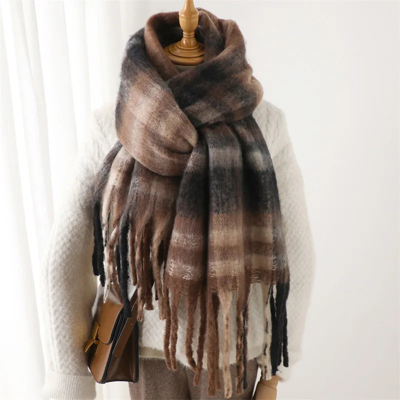 Plaid Striped Imitate Cashmere Outdoor Woman Scarf - Keep Warm and Soft Thick