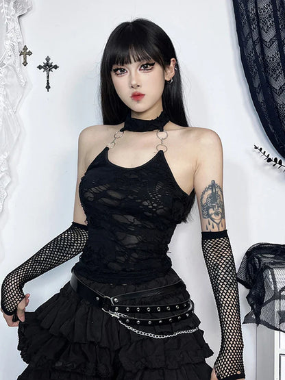 Gothic Y2K Halter Crop Backless Top Cyberpunk