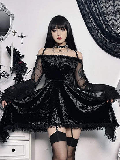 Party Lolita Gothic Sleeve Renaissance Dress Cosplay Irregular Lace Off Shoulder Steampunk Flare