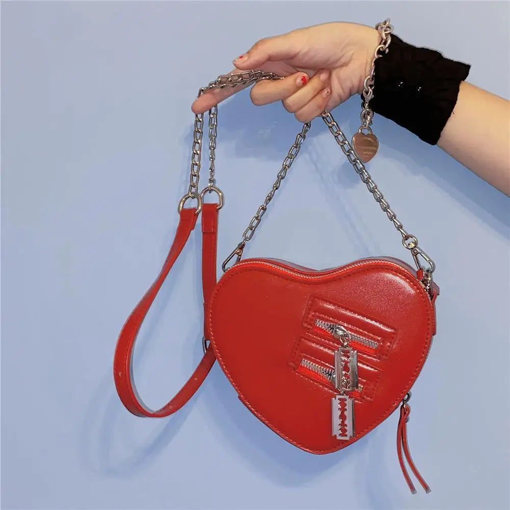 PU Heart Harajuku Leather Grunge Gothic Street Y2k Bag High Aesthetic