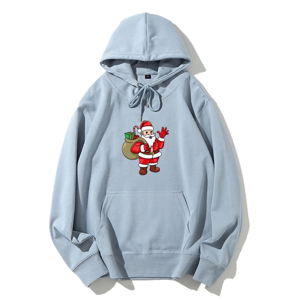 Santa Claus Cartoon Print Long Sleeve Christmas Hoodie