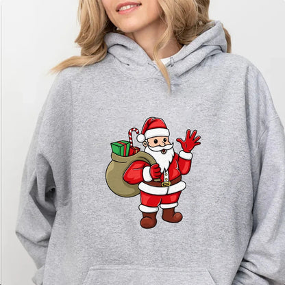 Santa Claus Cartoon Print Long Sleeve Christmas Hoodie