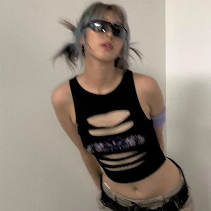 Crop Top Grunge Goth Sexy Harajuku Out Mall Hollow Aesthetics Y2K Fairycore