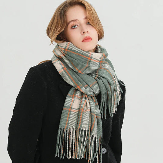 Korean Style Thick Warm Shawl Wrap Plaid Cashmere Blanket Scarf