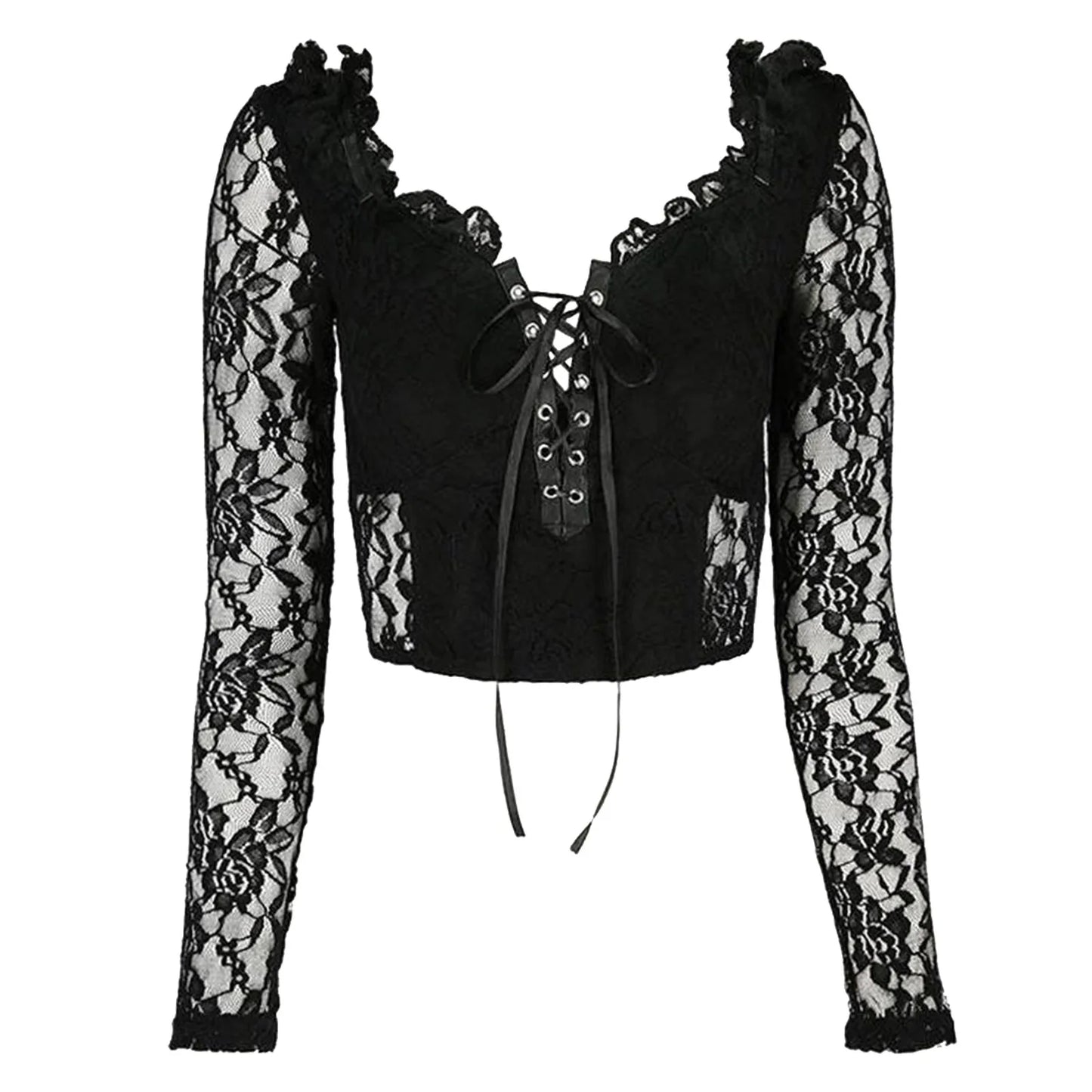 Sexy Lace Cropped Gothic Elegant Hollow Sleeve Retro Crop Top