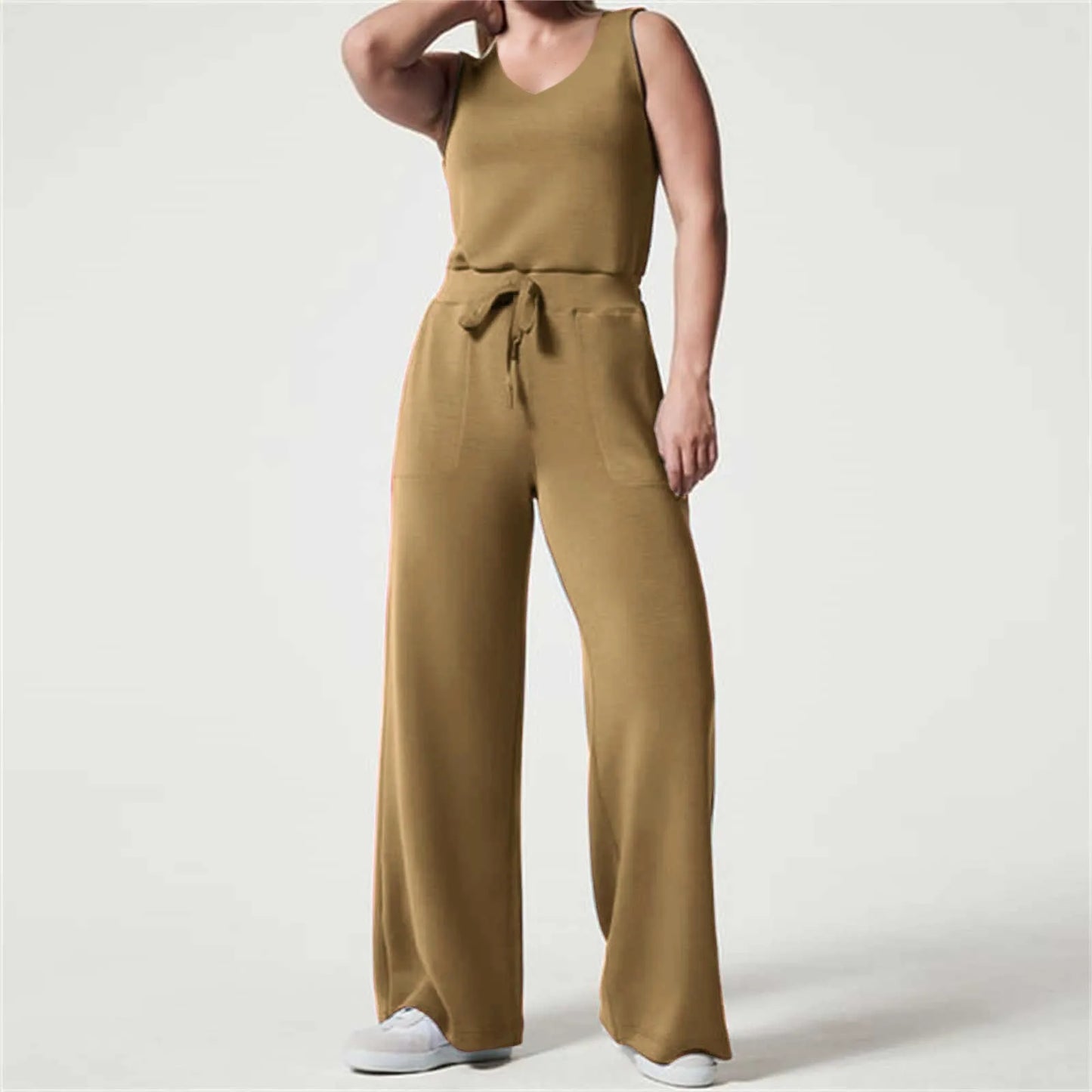 Solid Button Sleeveless Light Rip Straight Trendy Loose Trouser