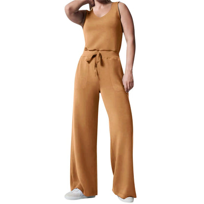 Solid Button Sleeveless Light Rip Straight Trendy Loose Trouser