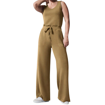 Solid Button Sleeveless Light Rip Straight Trendy Loose Trouser