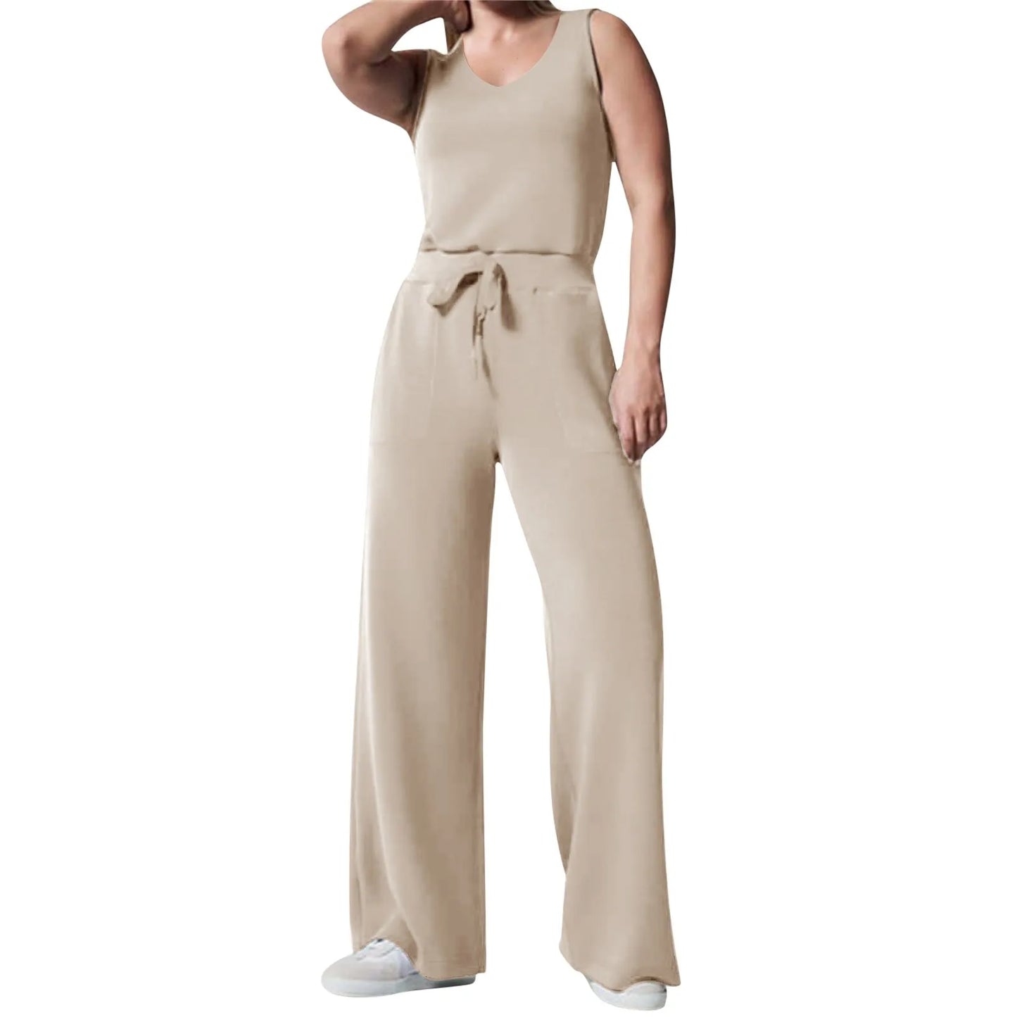 Solid Button Sleeveless Light Rip Straight Trendy Loose Trouser