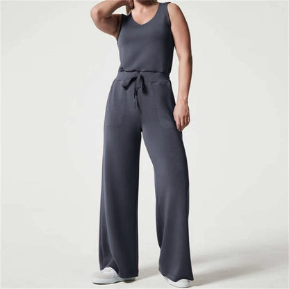 Solid Button Sleeveless Light Rip Straight Trendy Loose Trouser