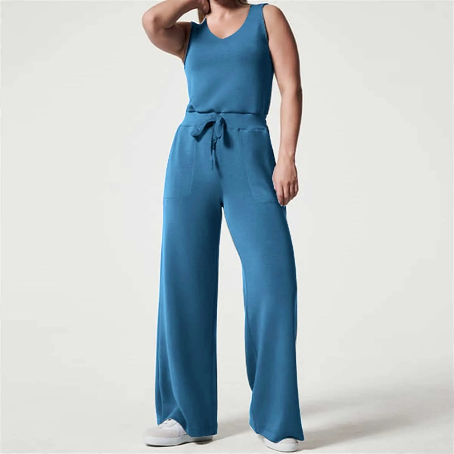 Solid Button Sleeveless Light Rip Straight Trendy Loose Trouser