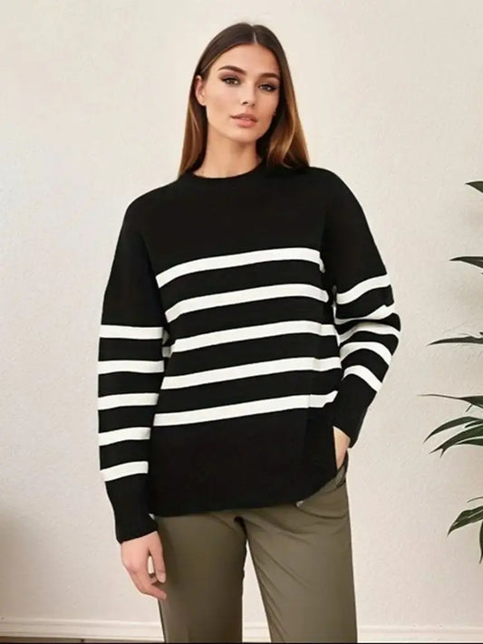 Striped Knitted Basic Thick Loose Warm Casual Streetwear Sweater