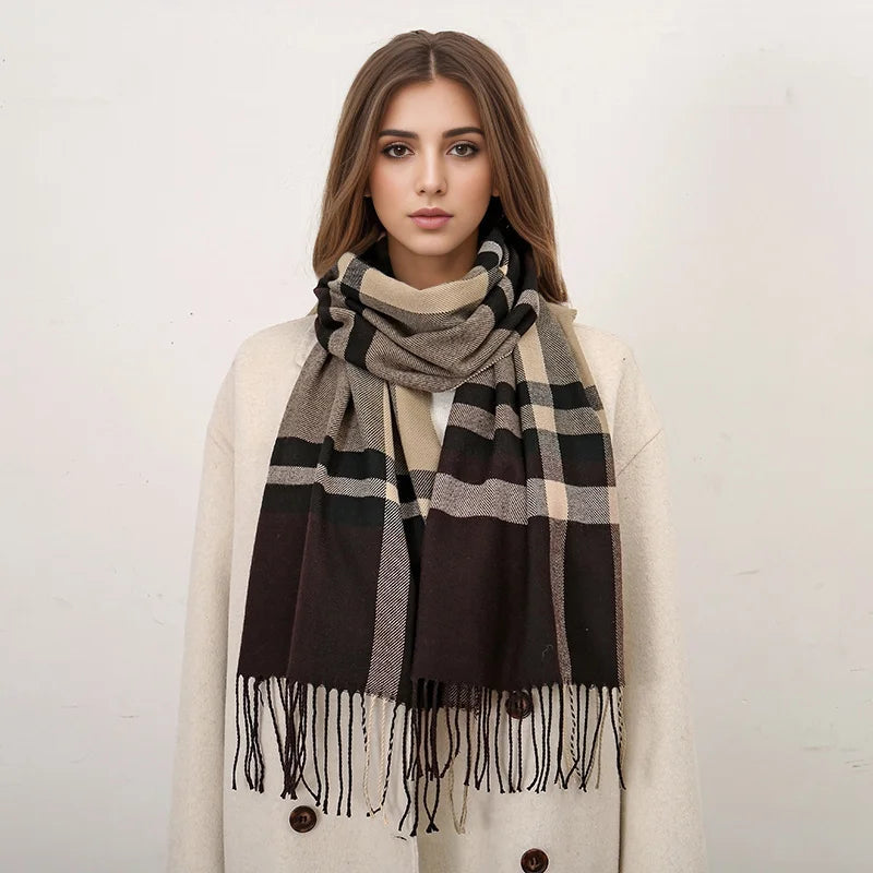 Plaid Print Cashmere Winter Pashmina Scarf - Luxury Travel Essential