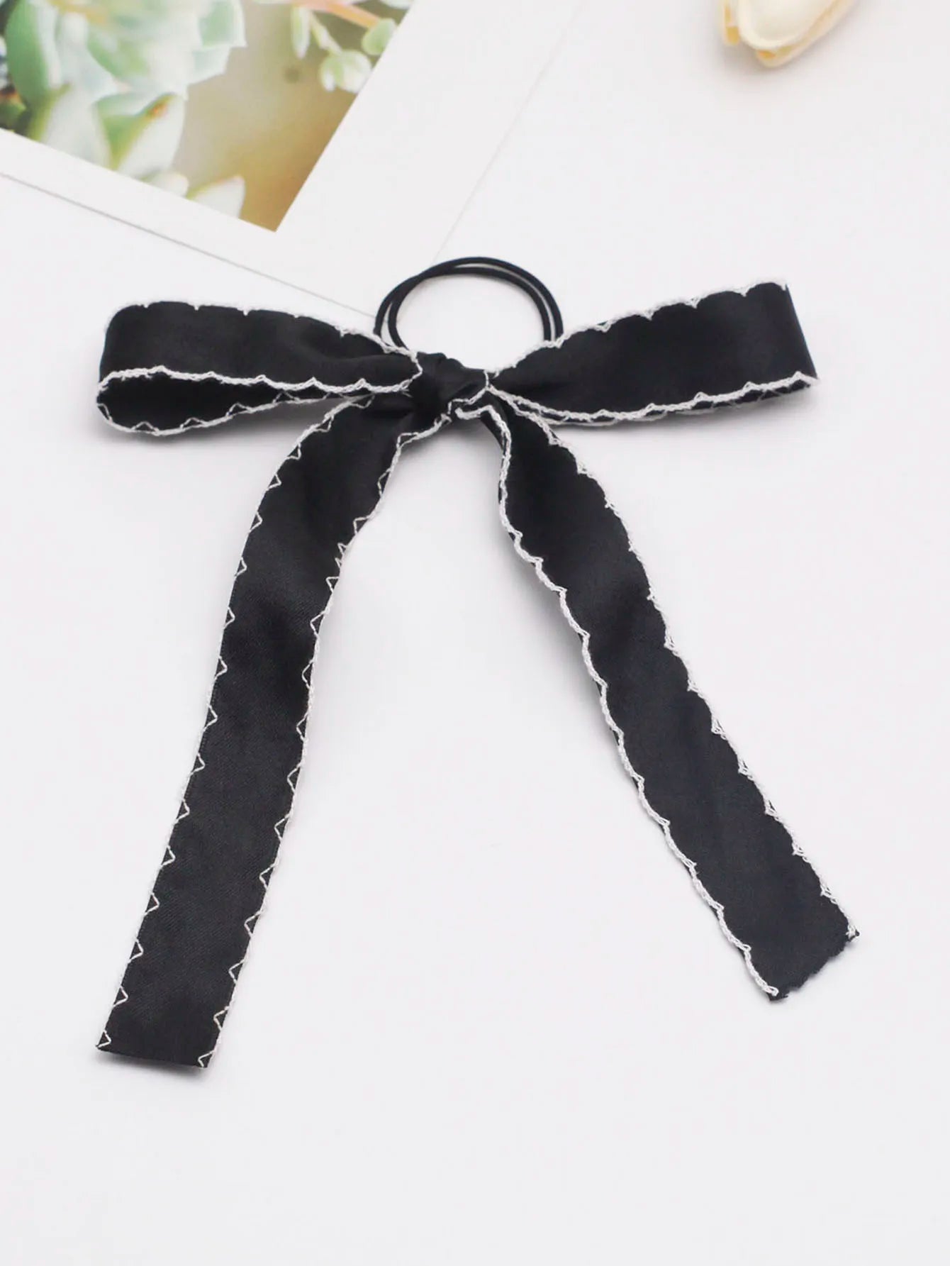 Long Tassel Streamer Elastic Ribbon Bowknot Hair Accessory for Christmas