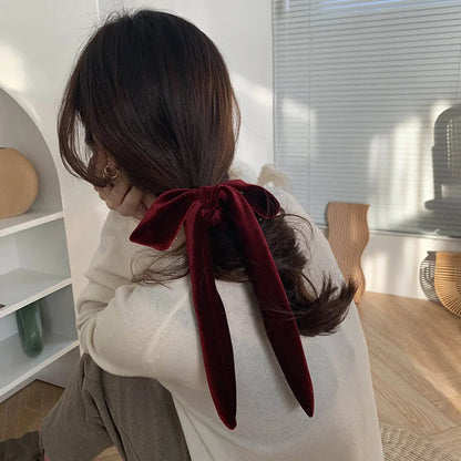 Velvet Long Ribbon Soft Elastic Bow Hair Accessory for Christmas