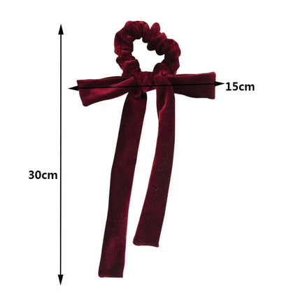 Velvet Long Ribbon Soft Elastic Bow Hair Accessory for Christmas