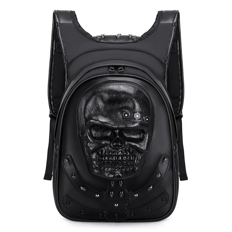 Rivets Backpack 3D Punk Rock Skull Laptop Bag Gothic Travel Embossed Leather