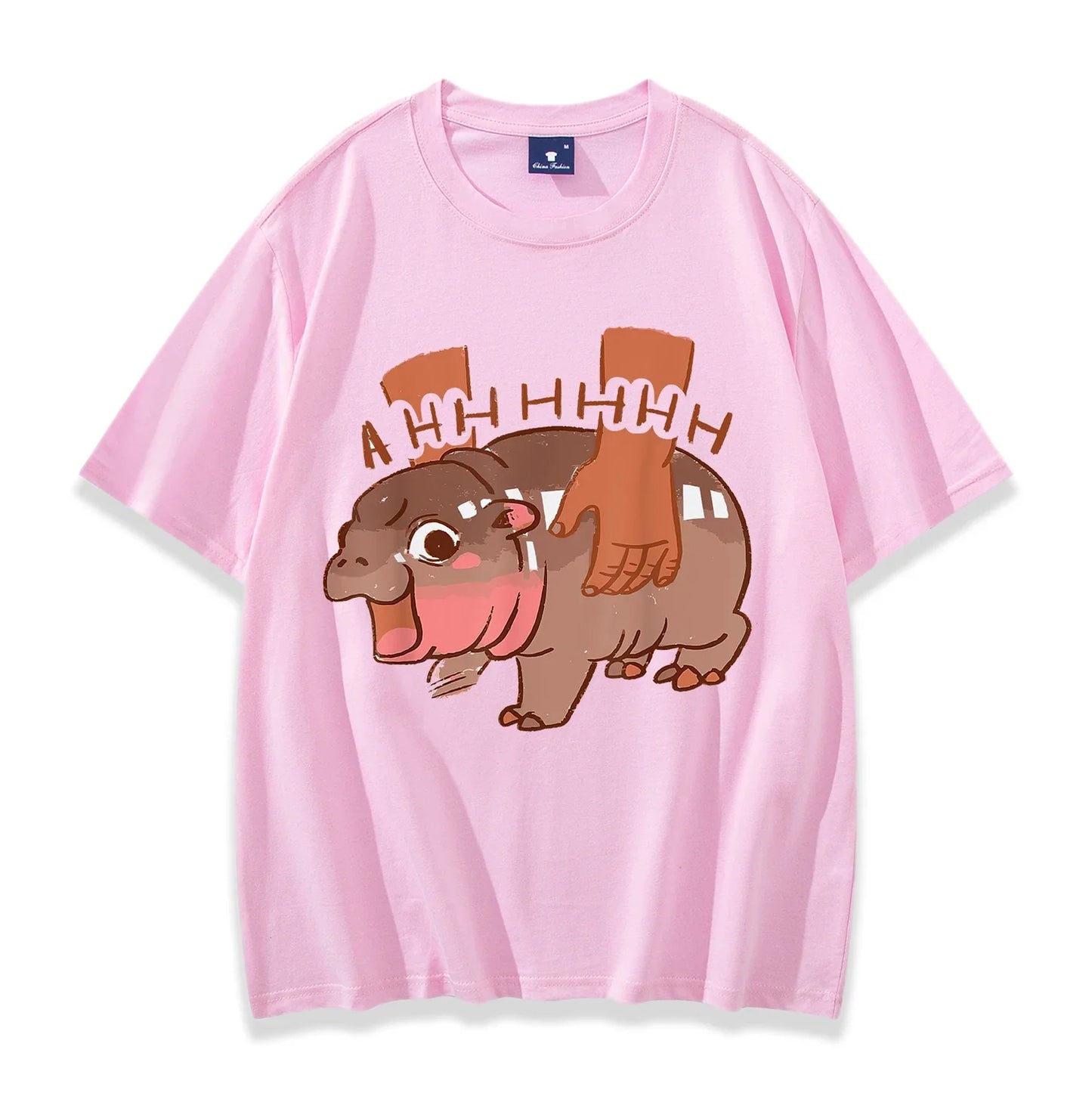 Vintage Casual Bouncy Pig Cute Baby Hippo Short Sleeve Gift Men Women Fans Tee Shirt Moo Deng