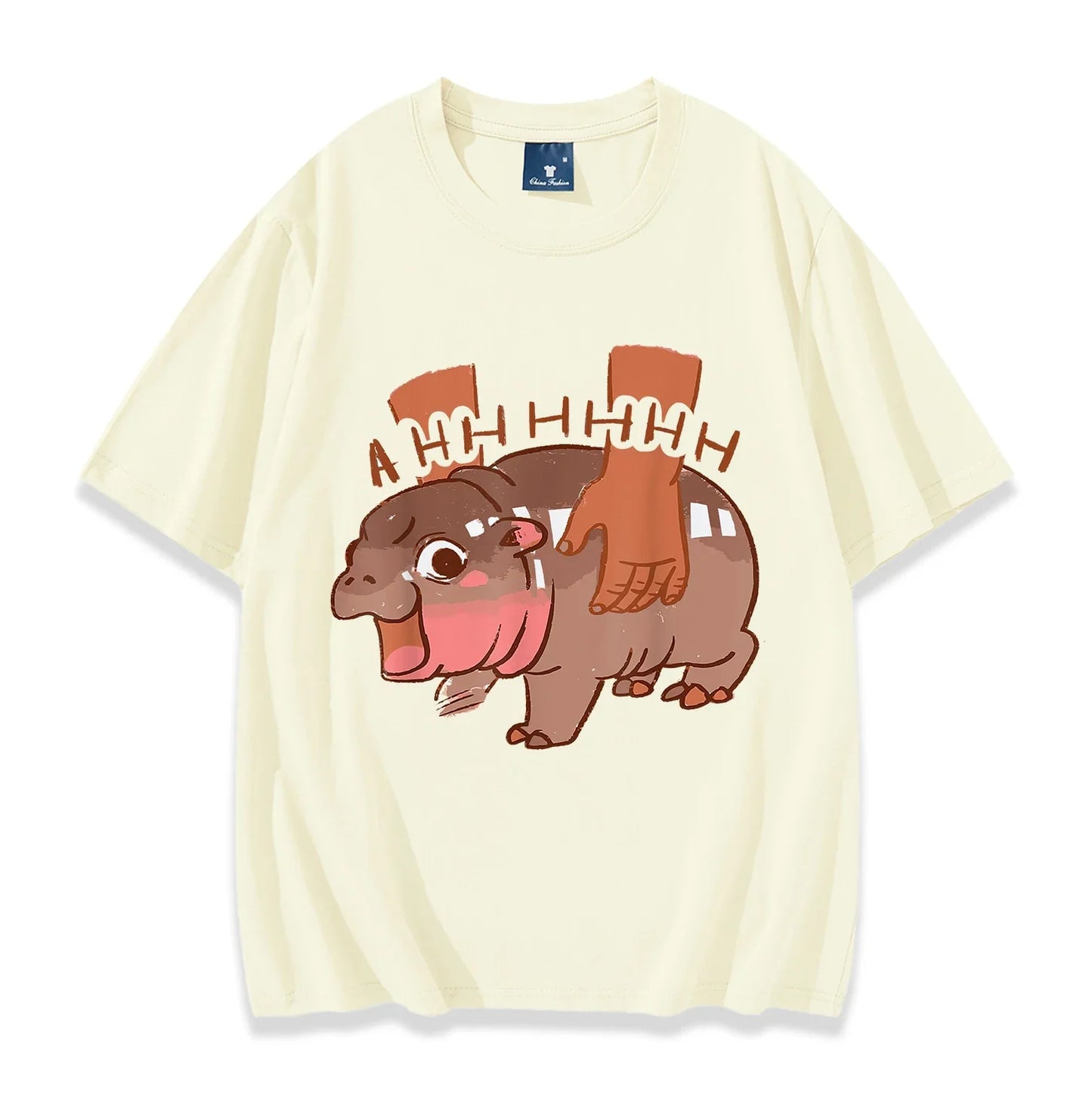 Vintage Casual Bouncy Pig Cute Baby Hippo Short Sleeve Gift Men Women Fans Tee Shirt Moo Deng