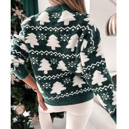 Turtle Collar Towel Embroidered Long Sleeve Pullover Christmas Sweater for Autumn/Winter