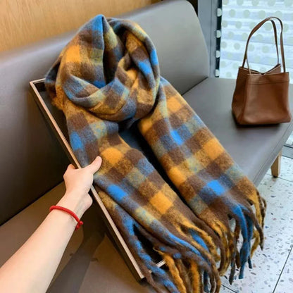 Cashmere Thick Warm Blanket Colorful Plaid with Long Tassels Soft Wrap Scarf