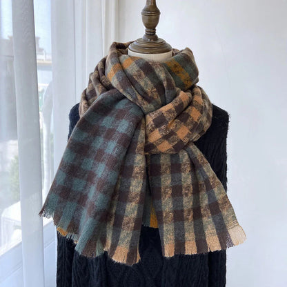 Cashmere Thick Warm Blanket Colorful Plaid with Long Tassels Soft Wrap Scarf