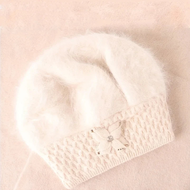 Rabbit Hair Ear Protection Knitted Woolen Beret Hat