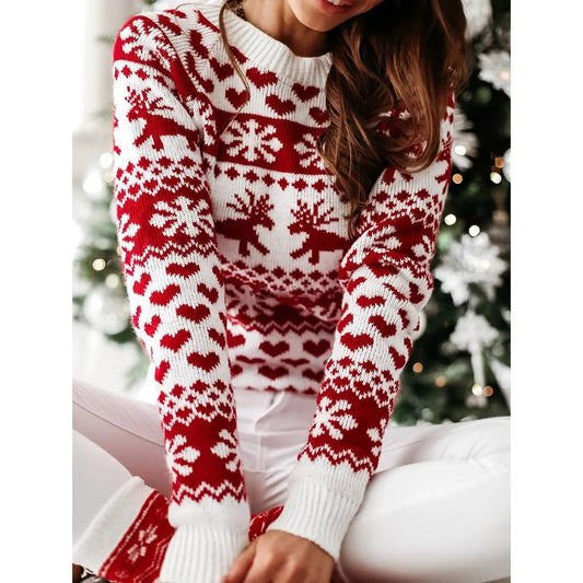 Christmas Sweater Long Sleeve Print Pullover Knitted Casual