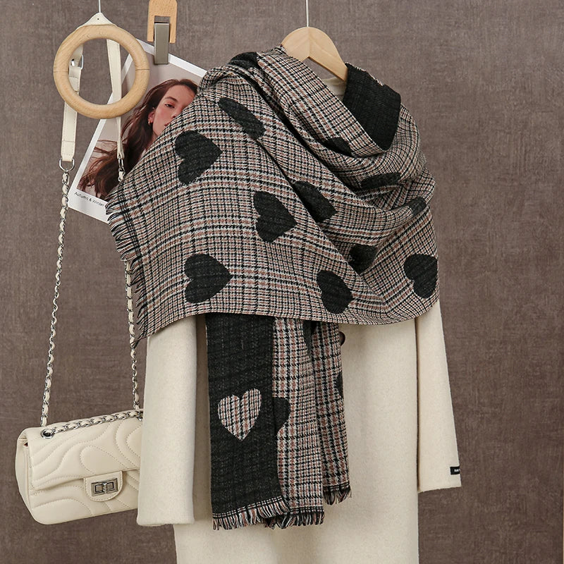 Winter Plaid Cashmere Poncho Tassel Scarf - Luxury Warm Thickened Unisex