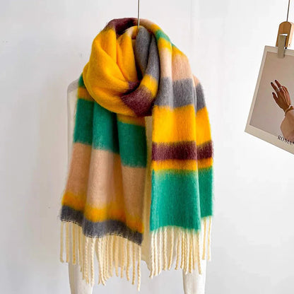 Winter Plaid Cashmere Poncho Tassel Scarf - Luxury Warm Thickened Unisex