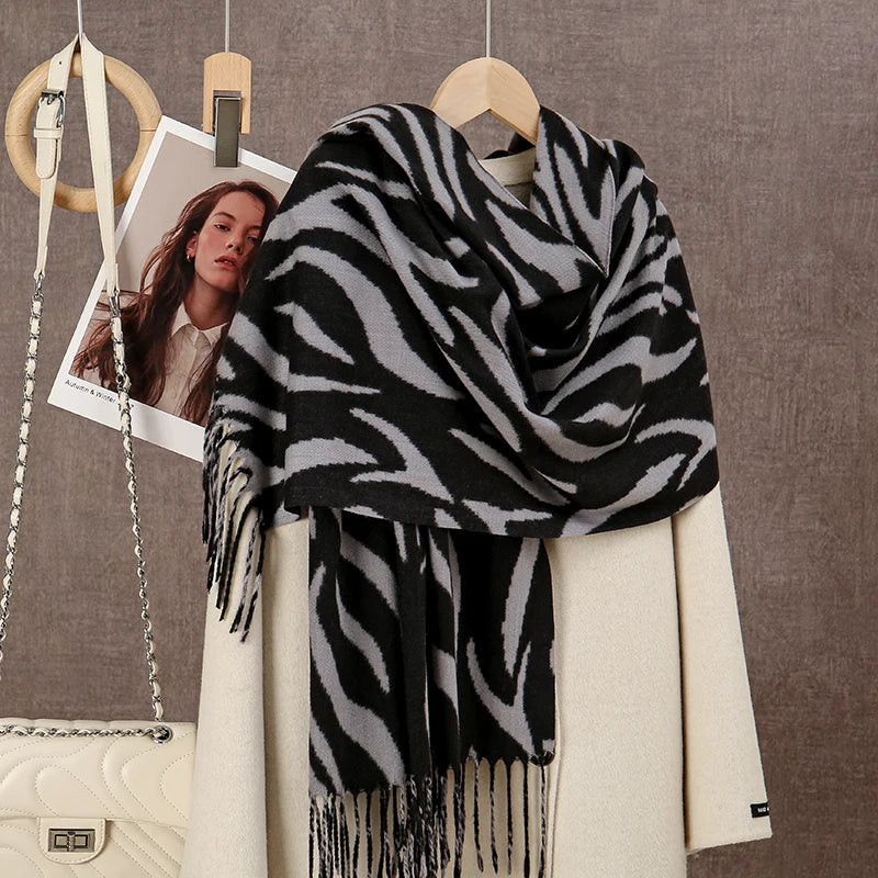 Winter Plaid Cashmere Poncho Tassel Scarf - Luxury Warm Thickened Unisex