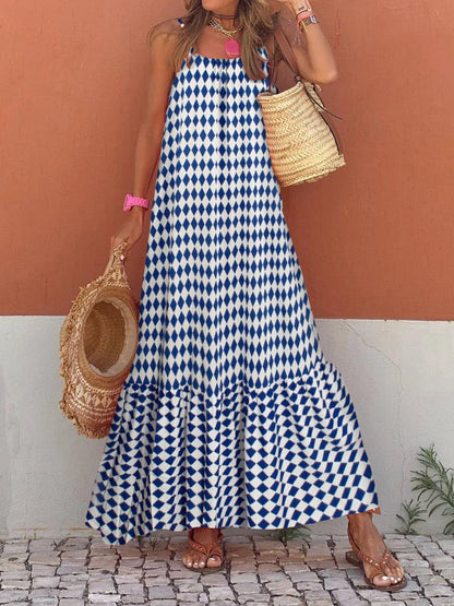 Amy Fashion - New Sleeveless Print Summer Spaghetti Strap Boho Dress