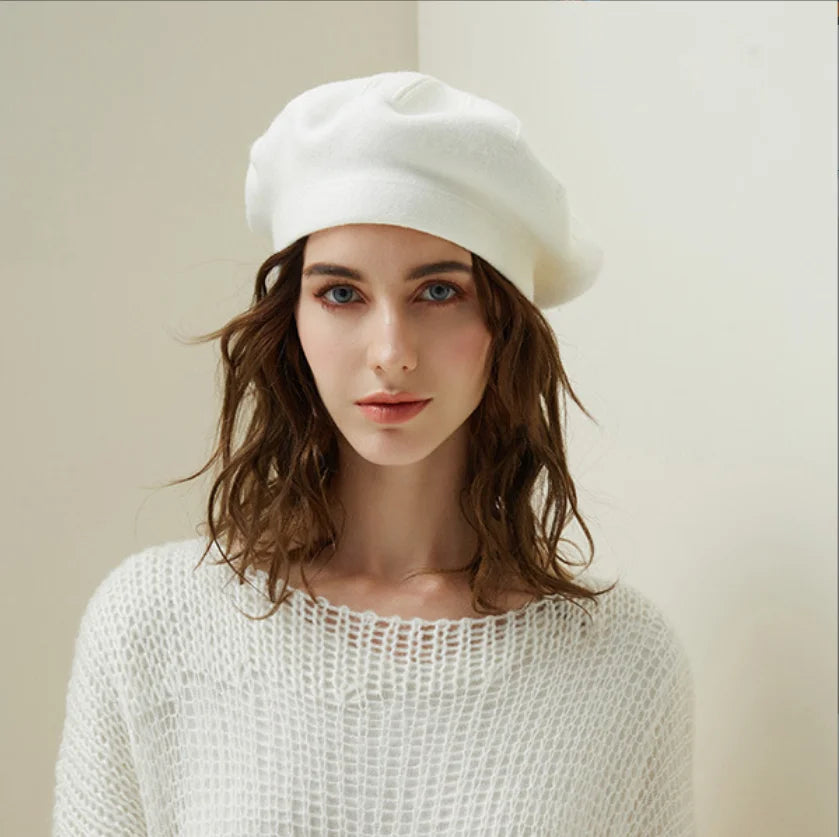 French Stripe Plaid Military Top Painter Beret Women Hat - Wool Knitted