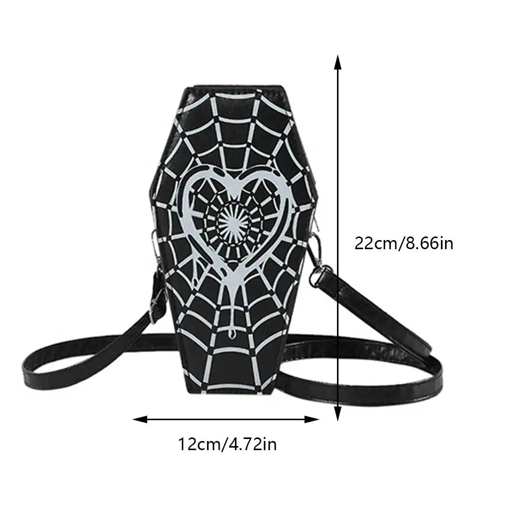 Spider PU Shape Sling Coffin Halloween Web Bag Leather Gothic Novelty