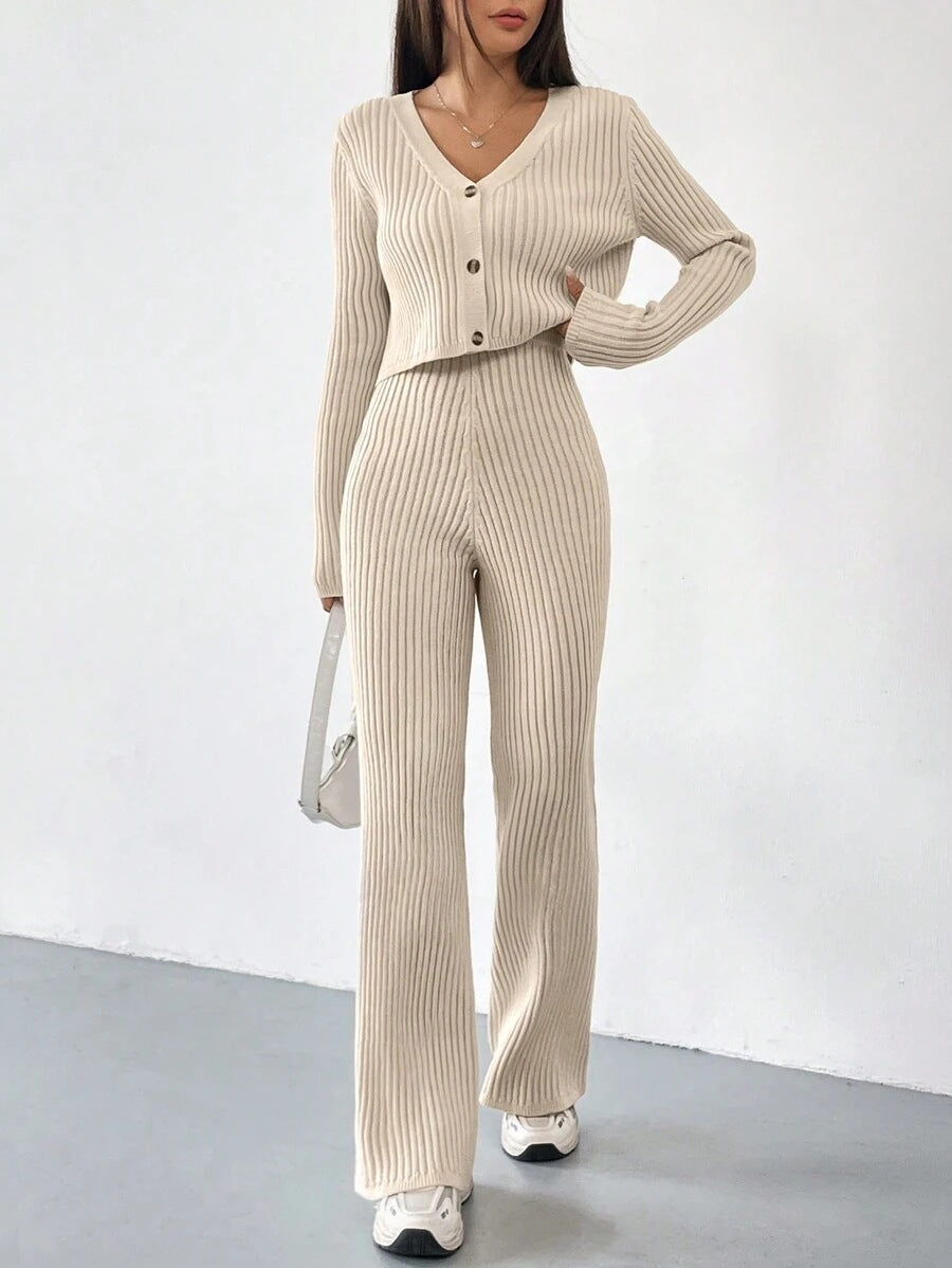 Casual Straight Pants V-Neck Laundry Care Suit