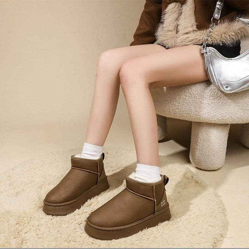 Thick Sole Height Increasing Fleece Lined Plus Size Casual Warm Winter Short Snow Boots Shoes