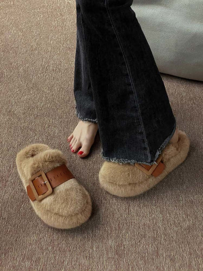 Thick Sole Fur Warm Outdoor Autumn Winter Closed Toe Half Slippers Shoes